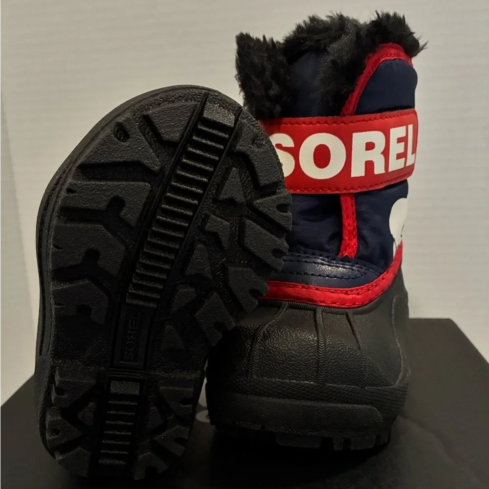 NIB Sorel Toddler Insulated Snow Commander Boots Red/Blue w/Black Soles; Size 4